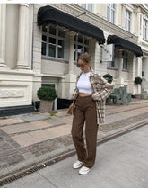 Retro Straight High Waist Slimming Brown Jeans Autumn
